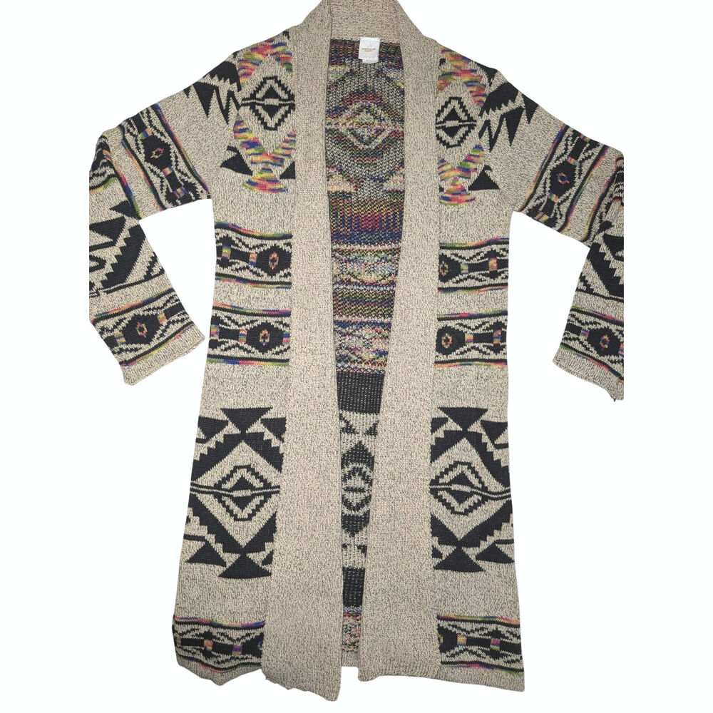 Northern Angel Aztec Southwestern Long Cardigan Sweater Boho Women's Size Large - Picture 2 of 16